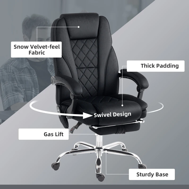 Vinsetto Massage Office Chair, Heated Reclining Computer Chair with Adjustable Height and Footrest, Black