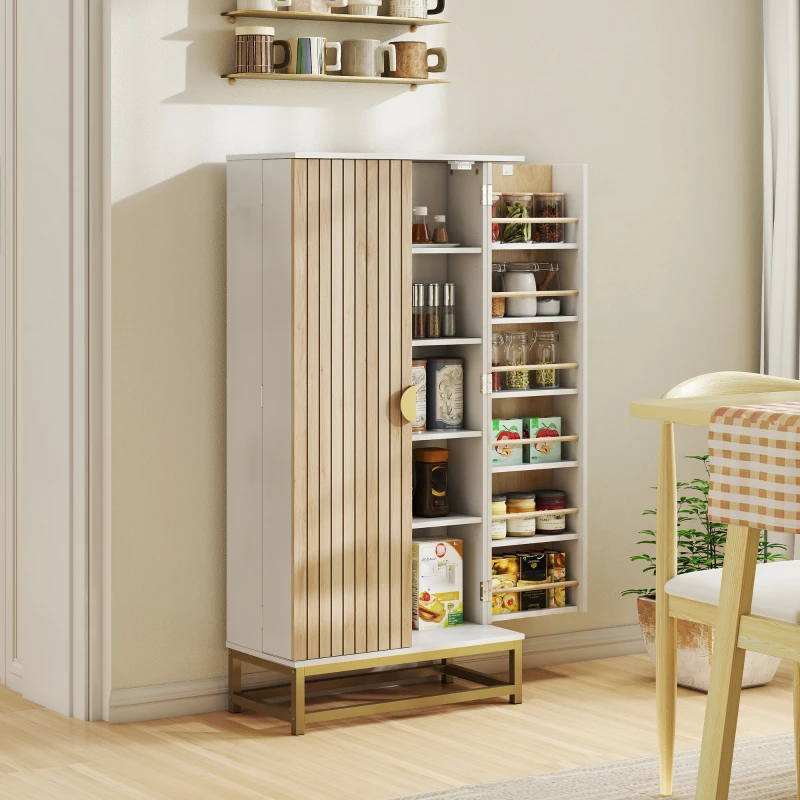 HOMCOM Armoire de cuisine meuble cuisine rangement avec 12 étagères à portes, étagères ajustables, 58x29x119,5cm, blanc(m-2)