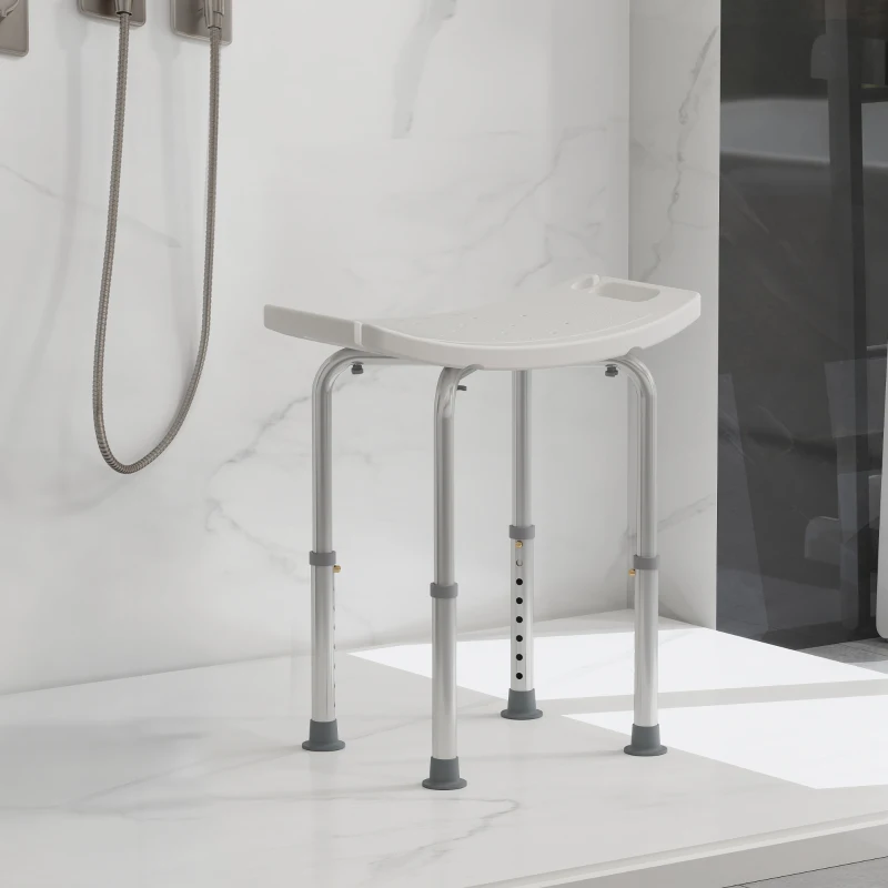 HOMCOM Height Adjustable Bath Stool, Aluminium Shower Stool with Non-Slip Pads for Elderly, Disabled, Seniors, Pregnant, White(m-2)
