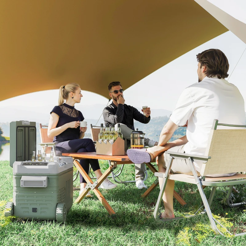 Outsunny Frigorifero da Campeggio da 33 L, Frigo da Viaggio, Frigo Portatile con 2 Scomparti e Ruote, Plastica, Verde