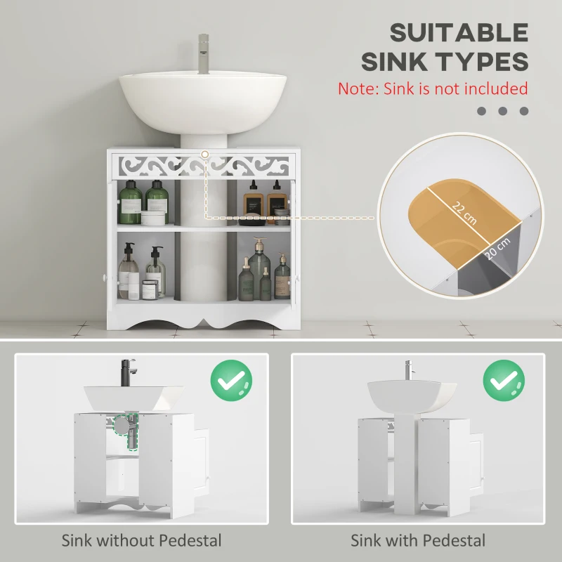 HOMCOM Bathroom Under Sink Storage Cabinet 2 Door Wooden Cupboard Vanity Units