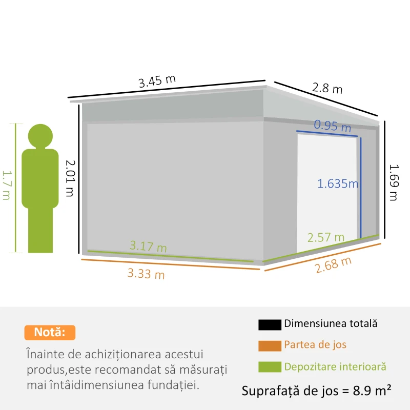 Outsunny Magazie de Grădină cu Ușă Glisantă din Oțel Zincat Gri