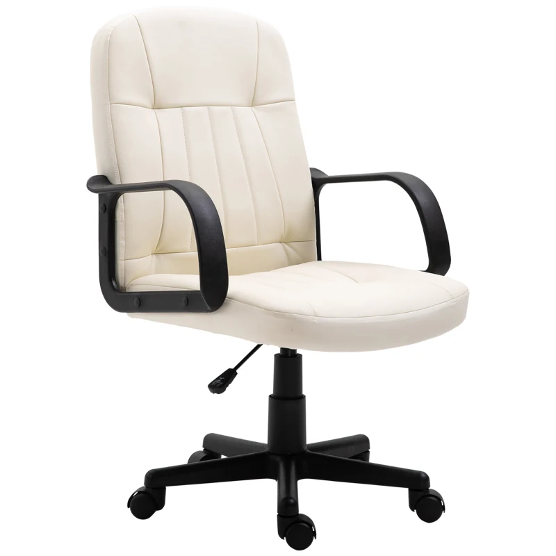 HOMCOM Swivel Executive Office Chair Home Mid Back PU Leather Computer Desk Chair for Adults with Arm, Wheels, Cream