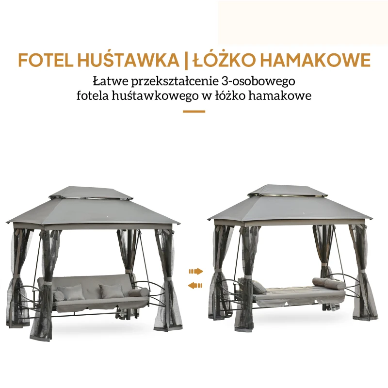 3-osobowa huśtawka z dachem Huśtawka ogrodowa Pawilon ścianki boczne funkcja odchylania