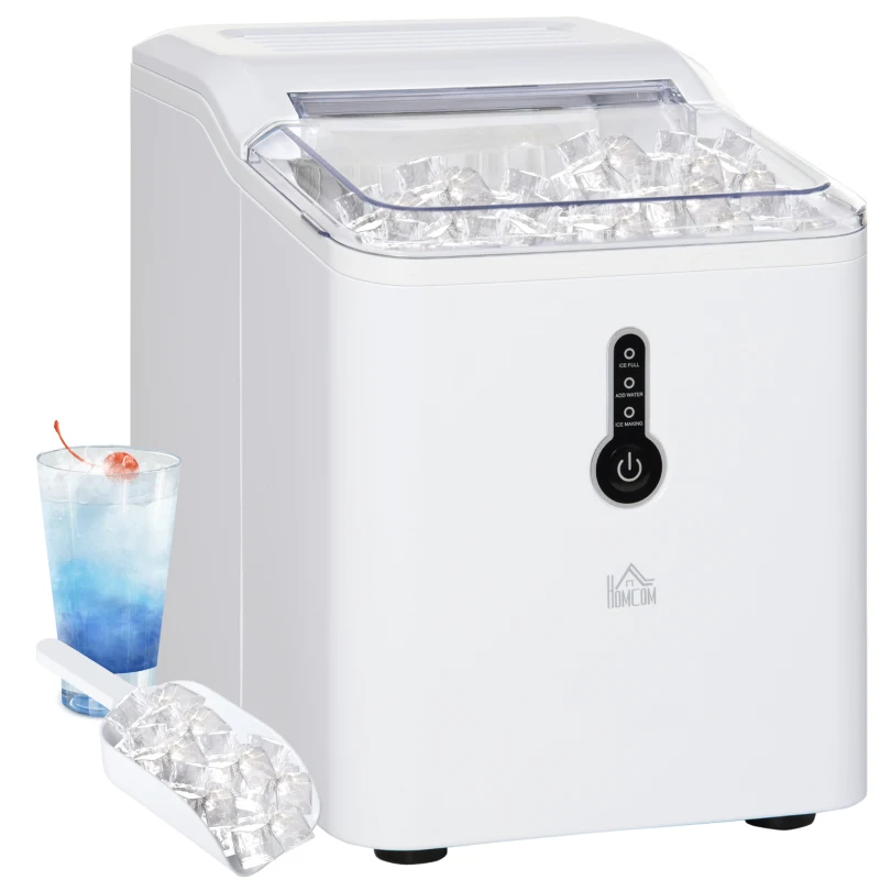 HOMCOM Ice Maker Machine, 1.5L Countertop Ice Cube Maker with Self-Cleaning, 9 Cubes Ready in 8 Mins, 12kg in 24 Hrs, No Plumbing with Basket, White