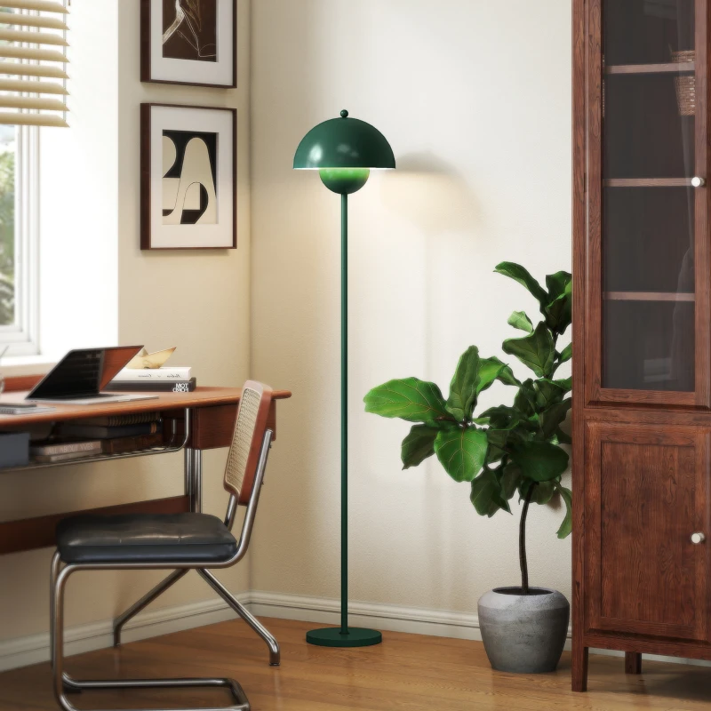 HOMCOM Vloerlamp, Ronde Kap, Voetenschakelaar, Lange Kabel, Elegante Uiterlijk, Staal, Groen(m-9)