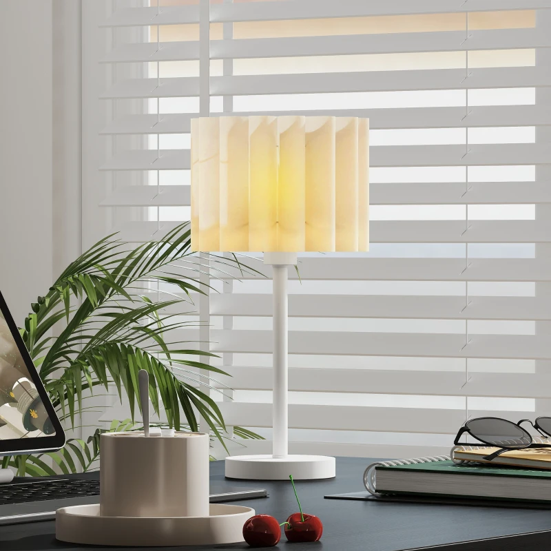 HOMCOM Lampa biurkowa w stylu retro, Lampa nocna, Plastikowy klosz, Przełącznik, Biała