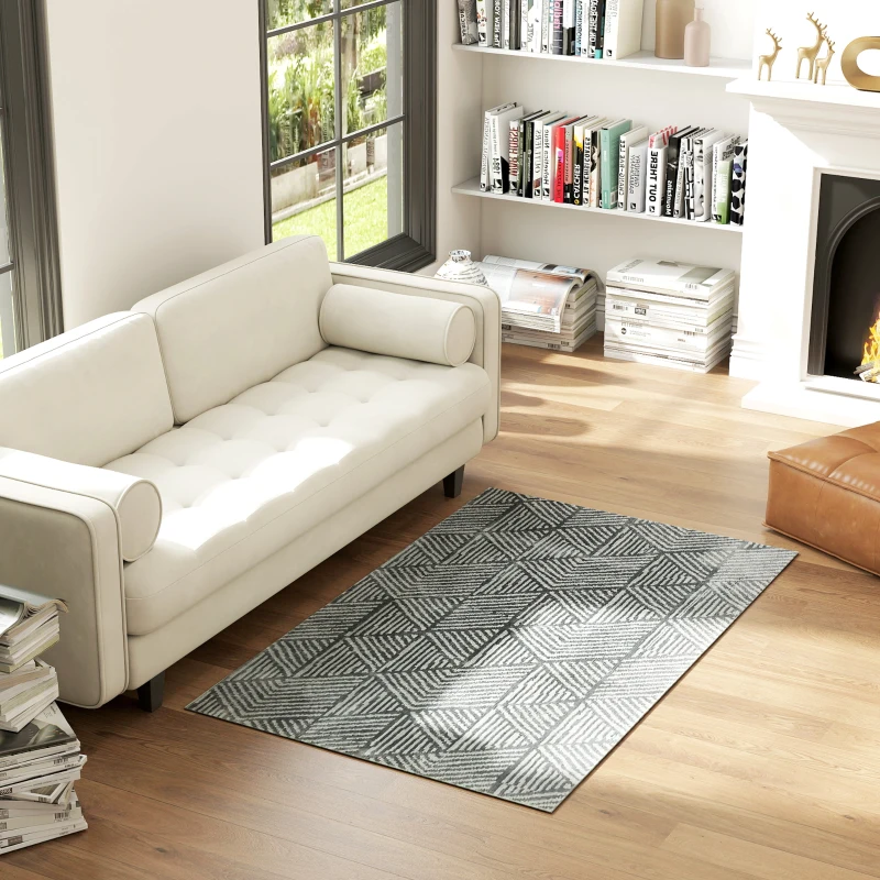 HOMCOM Alfombra Salón 170x120 cm Lavable en Lavadora Pelo Corto Estilo Moderno Tapete para Sala de Estar Dormitorio Gris Oscuro