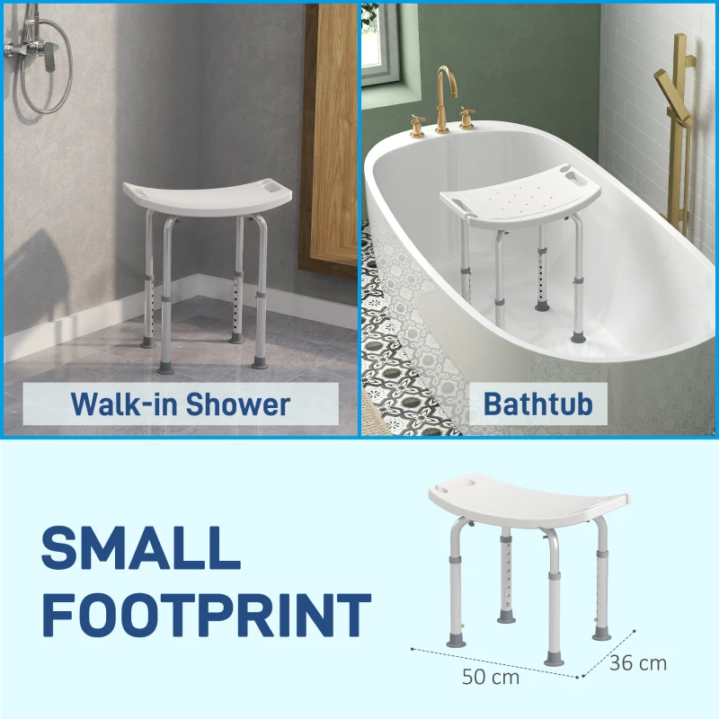 HOMCOM Height Adjustable Bath Stool, Aluminium Shower Stool with Non-Slip Pads for Elderly, Disabled, Seniors, Pregnant, White(m-5)