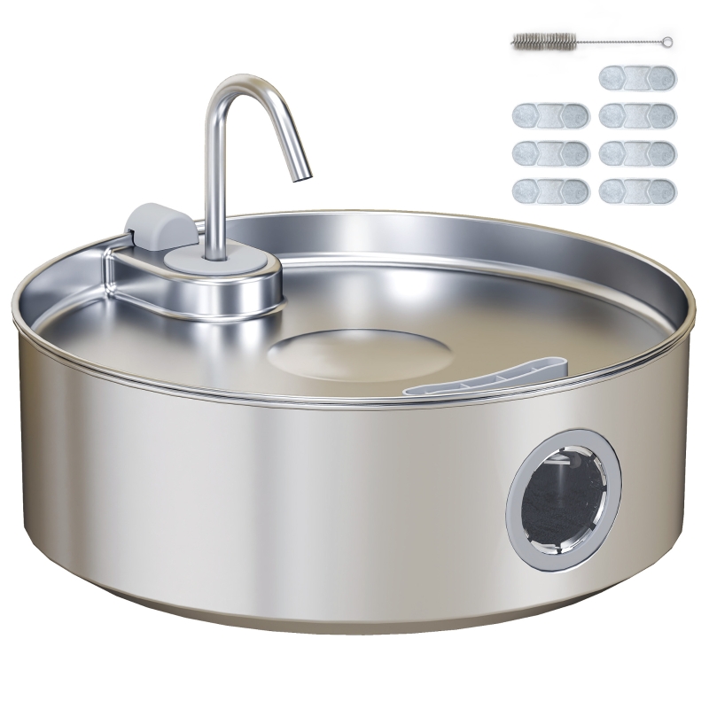 PawHut Fuente para Gatos de Acero Inoxidable 7L Fuente de Agua para Mascotas Silencioso Automático con Sistema de Filtros