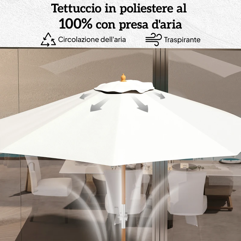 Outsunny Ombrellone da Giardino 2.7x2.5 m con Palo Centrale in Legno, Impermeabile e anti UV, Beige