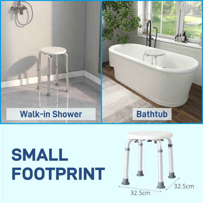 HOMCOM Shower Stool for Elderly, Bath Seat with Adjustable Height for Bathroom Aids, White