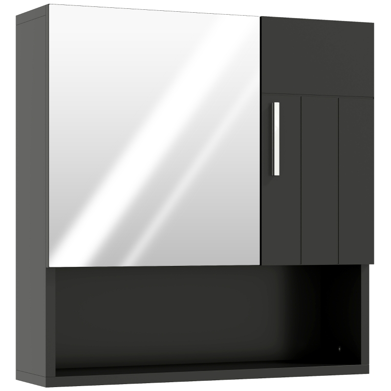 kleankin Dulap cu Oglindă pentru Baie 2 Uși și Raft Deschis 54x15.2x55.3 cm Negru