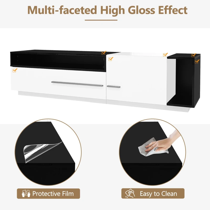 TV Unit with Storage, Waterproof and Scratch- resistant Surface, Up 70in TV Size - White+Black