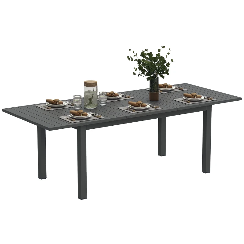 Outsunny Gartentisch Erweitert Aluminium 160/220x90 cm Wetterfest Balkontisch, rutschfest Buffettisch Grau