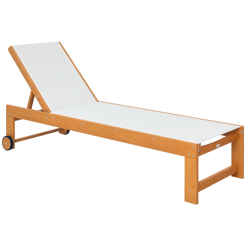 Outsunny Tumbona de Jardín con Respaldo Ajustable Ruedas Integradas y Estructura de Madera de Acacia Capacidad de 160 kg Gris