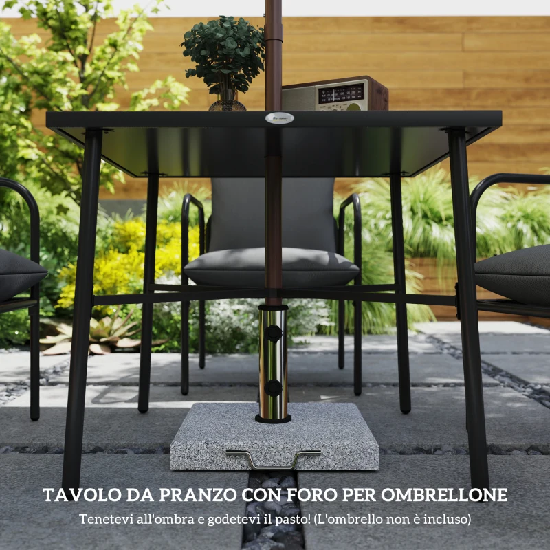 Outsunny Set da Giardino 5 Pezzi in Acciaio con 4 Sedie 58x58x66 cm e Tavolo 80x80x71 cm con Foro Centrale, Grigio