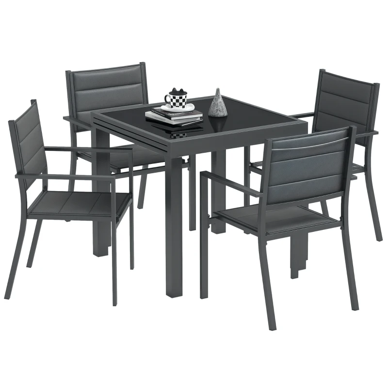 Outsunny Salon de jardin en aluminium et textilène table extensible 4 chaises empilables 4 personnes gris