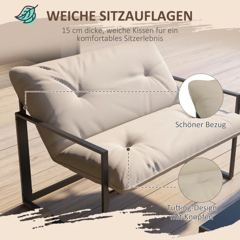 Outsunny Gartenmöbel-Set, 1 Glastisch, 2 Sessel. 1 Sofa, wetterbeständig,114 cm x 70 cm x 67 cm, Grau+Beige