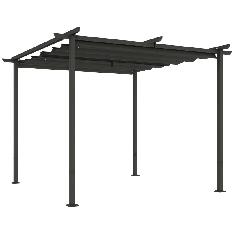 Outsunny 3 x 3 m Garten-Pergola mit verstellbarem Dach, Metallrahmen, UPF30+ Schutz, Sonnendach für Veranda, Terrasse, Dunkelgrau
