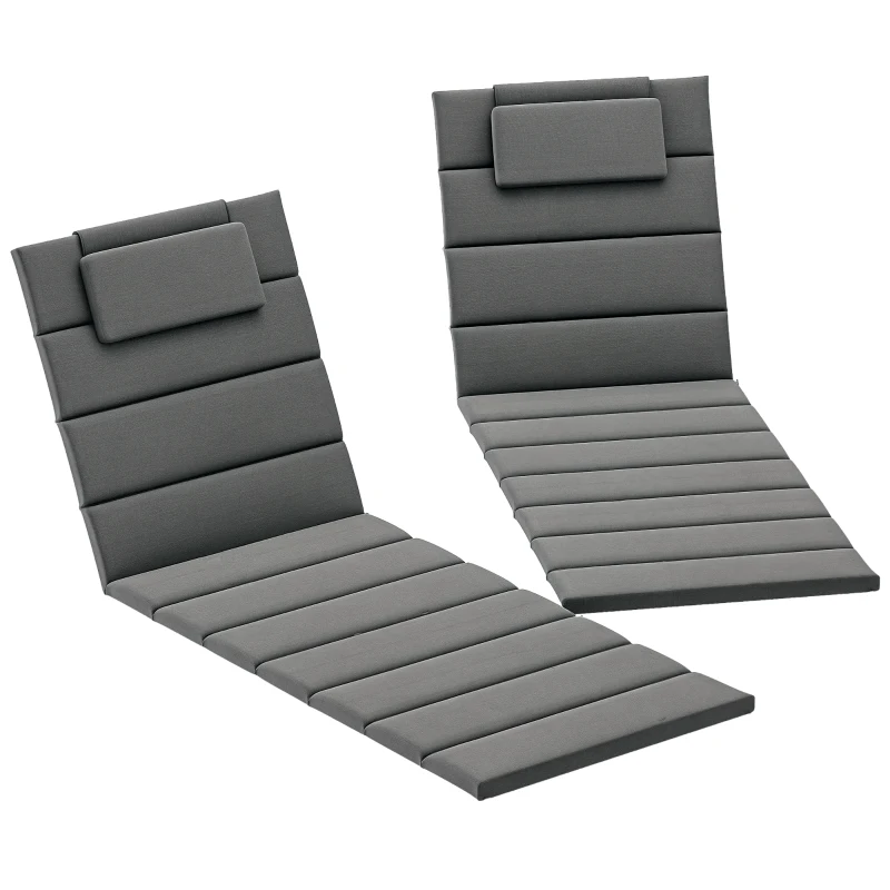 Outsunny Conjunto de 2 Almofadas para Espreguiçadeira Dobráveis 203x66x3 cm com Apoio para a Cabeça e Correias de Sujeição Cinza