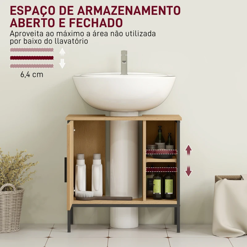 HOMCOM Móvel para Lavatório Pousar Móvel de Casa de Banho com Porta e Prateleira Ajustável para Lavatório com Pedestal 60x30x59,5 cm Madeira e Preto