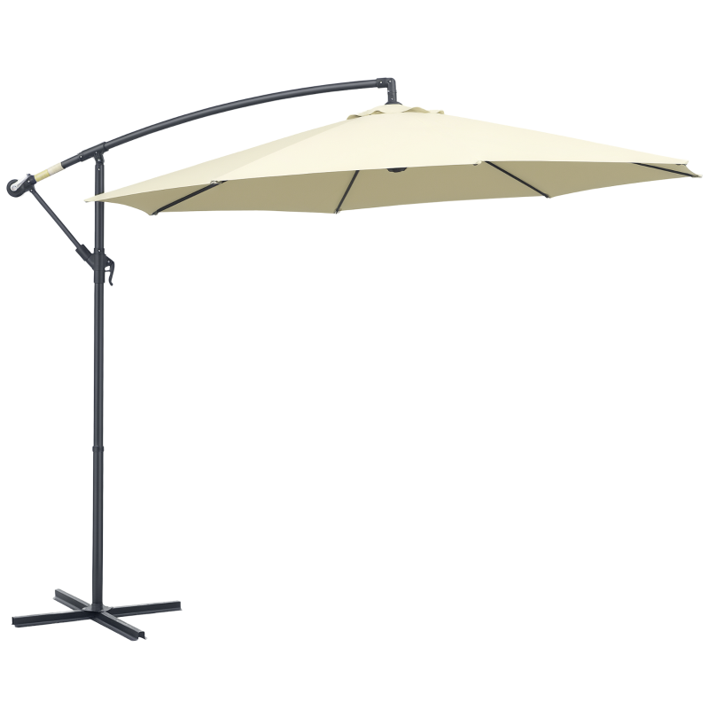 Outsunny Parasol déporté octogonal rabattable diamètre 3 m parasol de jardin avec pied en croix crème