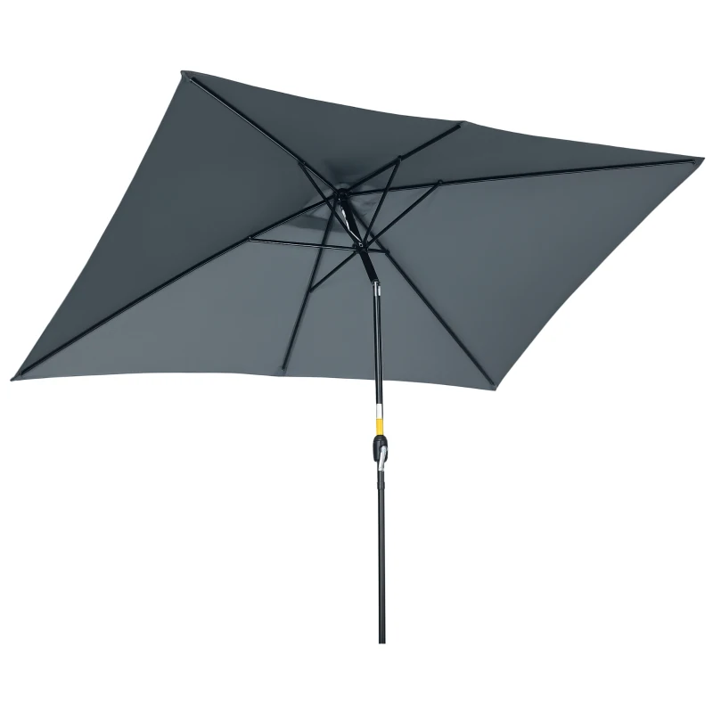 Outsunny 3x2m Patio Parasol Garden Umbrellas Canopy with Aluminum Tilt Crank Rectangular Sun Shade Steel, Dark Grey