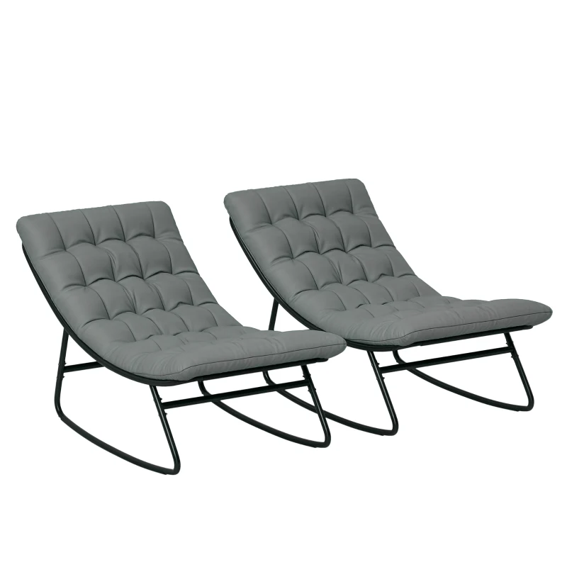 Outsunny Lot de 2 fauteuils à bascule extérieur avec coussins épais, siège tissu textilène respirant et cadre en acier, gris