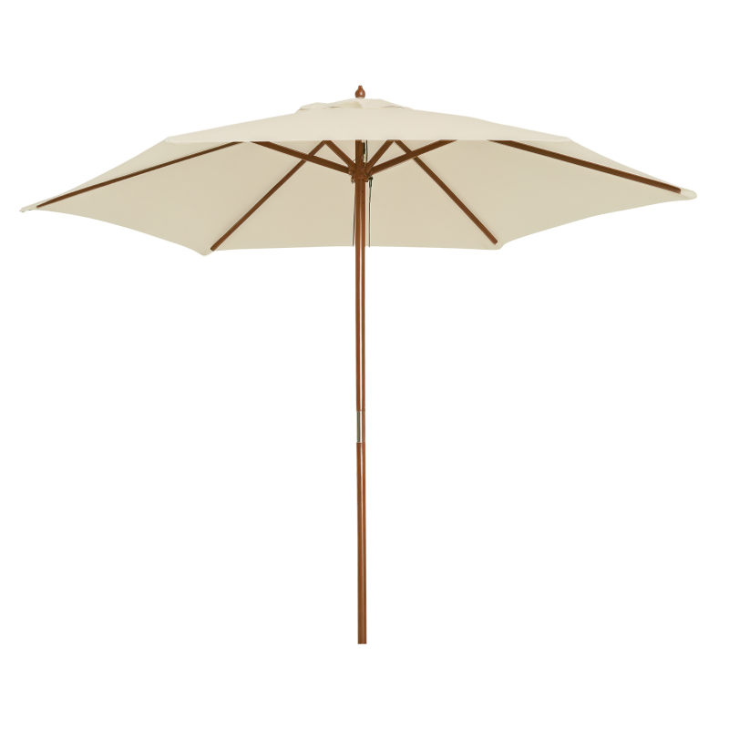 Outsunny Sombrilla Parasol de Madera 250x230 cm para Exterior con 6 Varillas Sistema de Polea Color Crema