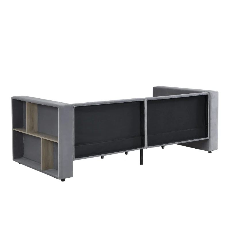 3FT Upholstered Single Bed with 2 Drawers, Side Compartments, Easy Assembly, Daybed Sofa Bed with Storage, 223.5L x 101W x 74.5H cm, Grey