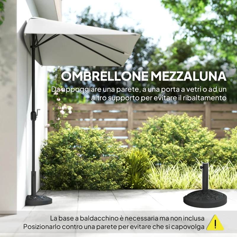 Outsunny Ombrellone da Parete Mezzaluna Salvaspazio con Apertura a Manovella, Crema