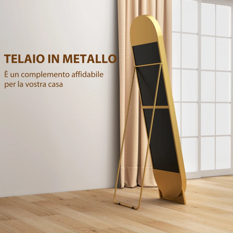 HOMCOM Specchio da Terra Moderno con Telaio in Metallo Autoportante o da Parete, 40x150 cm, Oro