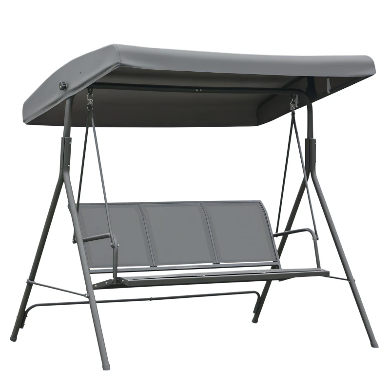 Outsunny 3 Seater Swing Chair, Garden Swing Bench with Canopy, Breathable Mesh Seat and Heavy Duty Steel Frame for Patio, Yard, Grey