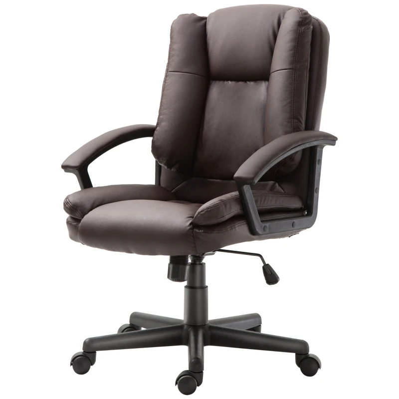 HOMCOM Mid Back Executive Office Chair, Faux Leather Computer Desk Chair with Swivel, Double-Tier Padding, Arm, Wheels, Brown(m-12)