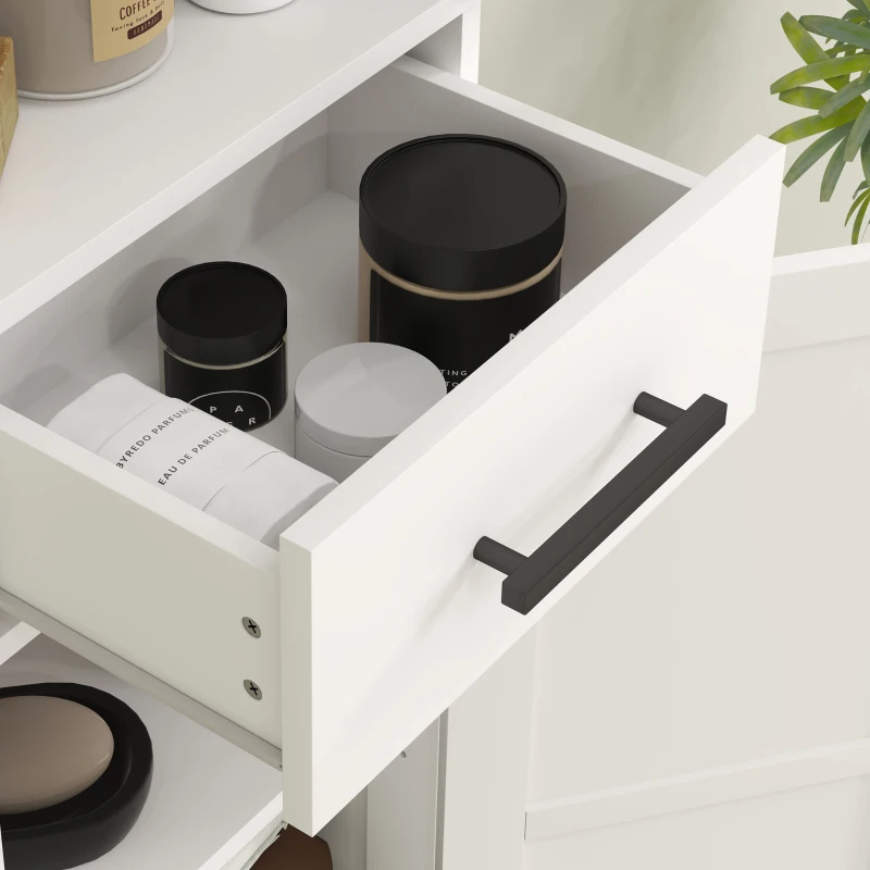 HOMCOM Armario Alto de Baño Estrecho con 2 Puertas 1 Cajón y 2 Estantes Ajustables Estilo Rústico 40x30x170 cm Blanco