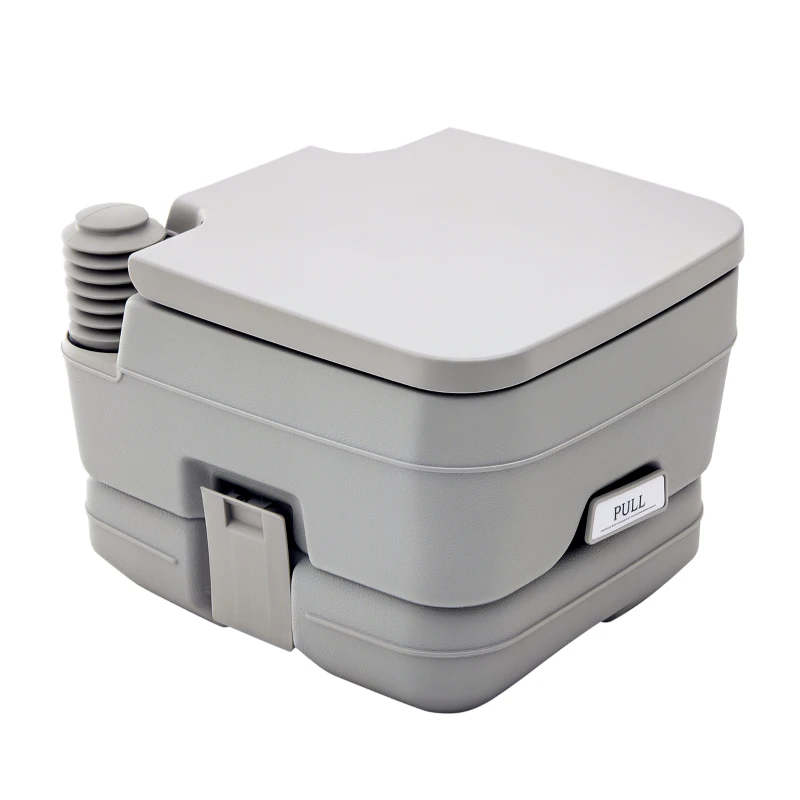 HOMCOM Outdoor-WC, tragbare Toilette, Abfalltank, Spültank, Kunststoff, Deckel, Grau