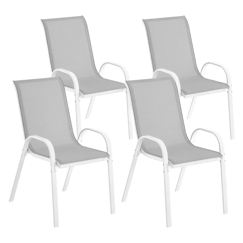 Outsunny Conjunto de 4 Cadeiras de Jardim Empilháveis Cadeiras de Jardim com Tecido Respirável Estrutura de Aço 54x71x93 cm Cinza