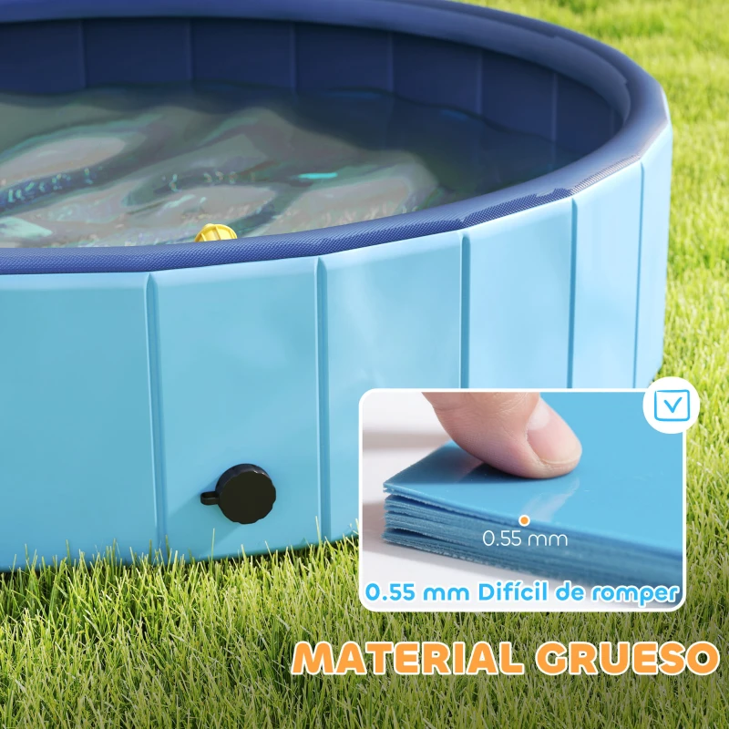 PawHut Piscina para Perros Grandes Plegable con Aspersor de PVC Antideslizante Resistente al Desgaste Ø120x30 cm Azul Claro