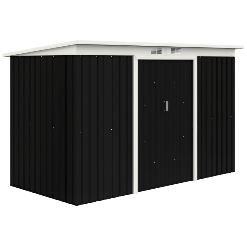 Outsunny 9ft x 4ft Metal Garden Shed, Outdoor Tool House with Foundation Kit, Ventilations and Double Doors, Dark Grey