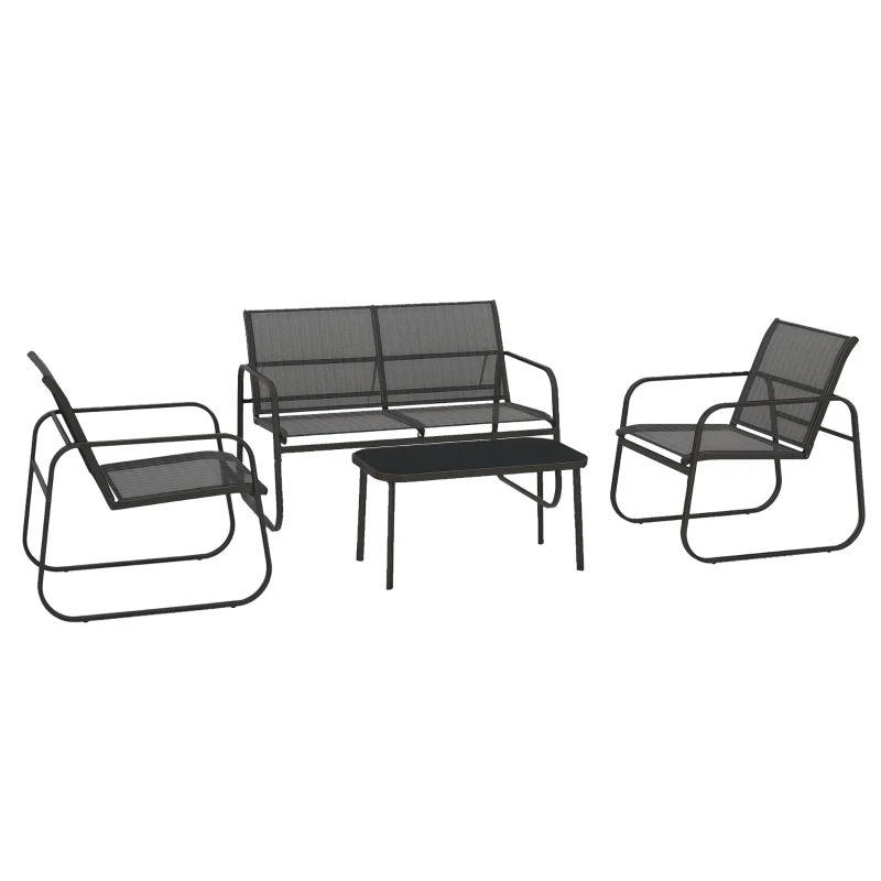 Outsunny Conjunto de Móveis de Jardim 4 Peças Móveis de Varanda com 2 Poltronas 1 Sofá de 2 Lugares e Mesa de Centro Preto