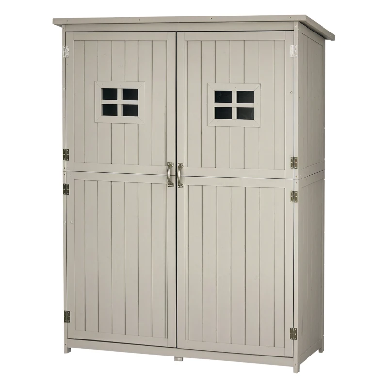 Outsunny Wooden Garden Shed with Two Windows, Tool Storage Cabinet, Outdoor Double Door Organizer 127.5L x 50W x 164H cm, Grey