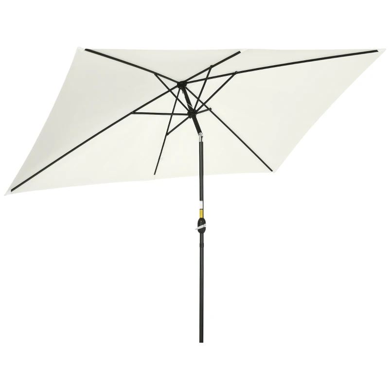 Outsunny Sombrilla de Aluminio 200x300x253 cm Parasol Rectangular de Jardín Inclinable con Manivela y Poste Desmontable Crema