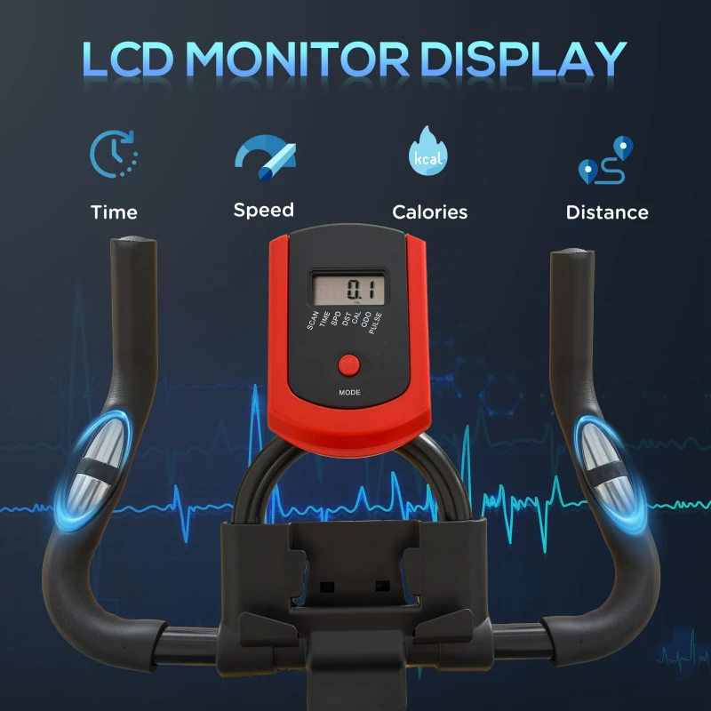 HOMCOM Indoor Upright Exercise Bike Machine, with Adjustable Seat, Resistance, Handlebar, LCD Display