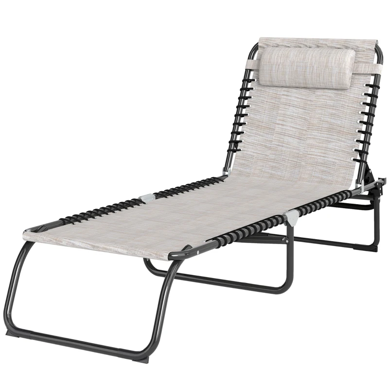 Outsunny Tumbona Plegable y Ajustable de 4 Posiciones Silla Reclinable de Jardín con Sistema de Cordones para Exterior Marco Acero 189x58x30 cm Crema