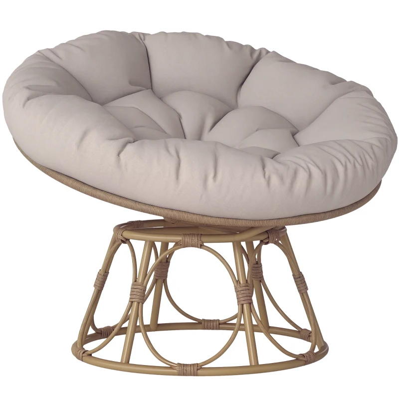Outsunny Fauteuil papasan en résine effet rotin pivotant à 360° avec coussin rembourré Ø 100 cm, gris clair