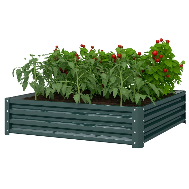 Outsunny Jardinera Exterior Grande Rectangular de Acero Galvanizado sin Base para Cultivar Plantas 120x120x30 cm Verde