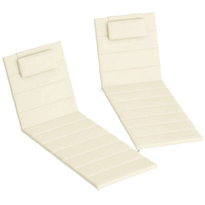Outsunny Conjunto de 2 Almofadas para Espreguiçadeira Dobráveis 203x66x3 cm com Apoio para a Cabeça e Correias de Sujeição Creme