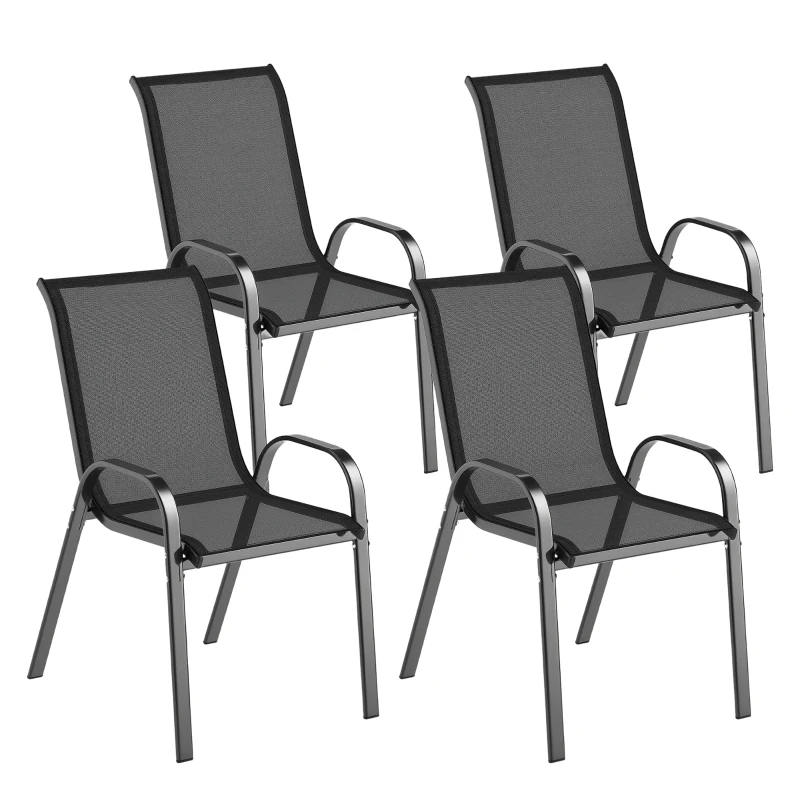 Outsunny Set de 4 Sillas de Exterior Apilables con Asiento de Malla Respaldo Alto y Marco de Acero para Jardín o Terraza