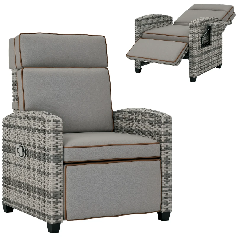 Outsunny 145° Reclining Rattan Armchair, with Footrest - Mixed Grey/Grey